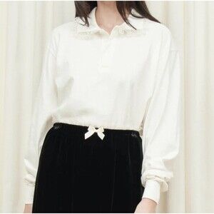 NWT Tanner Fletcher Sz XL Ivory Polo Top Blouse Cletus Lace Academia Androgynous